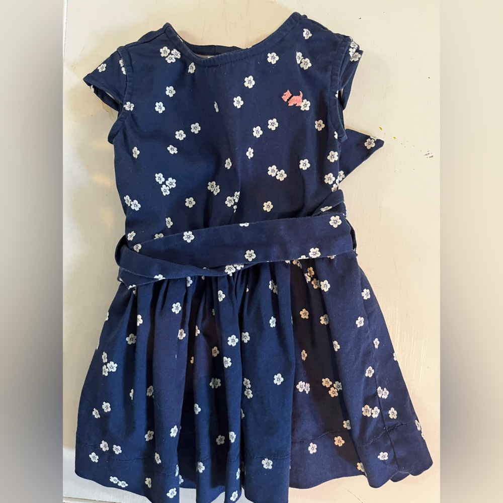 Navy cotton dress w sash
